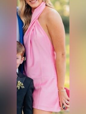 Pink Halter Twist Mini Dress